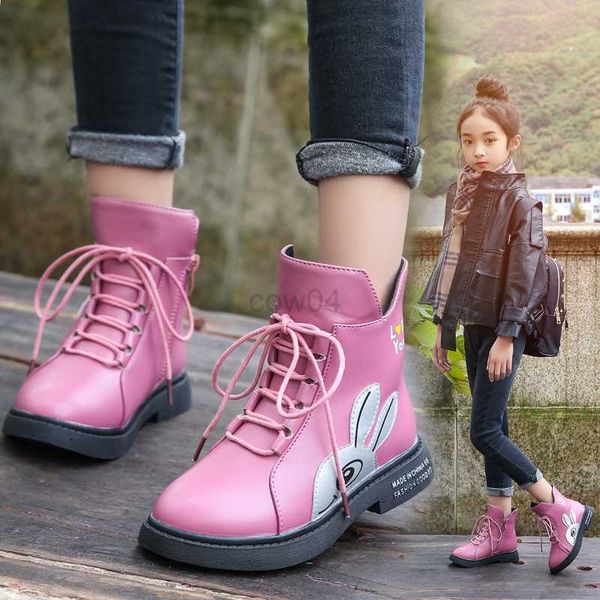 Botas Zapatos para niñas pequeñas, botines para niños, zapatos de invierno para niñas, botas de goma rosadas y negras, orejas de conejo, forro polar Chelsea impermeable L0828