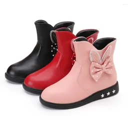 Bottes Enfant Hiver Enfants Chaussures Bébé Princesse Papillon Noeud Mode Cuir Meisjes Schoenen # Y2