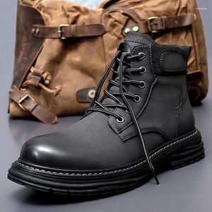 Bottes Tendance Cuir Pour Hommes Kaki Gris Travail Hommes Marque Mode Cowboy Homme Caoutchouc Rétro Chaussures