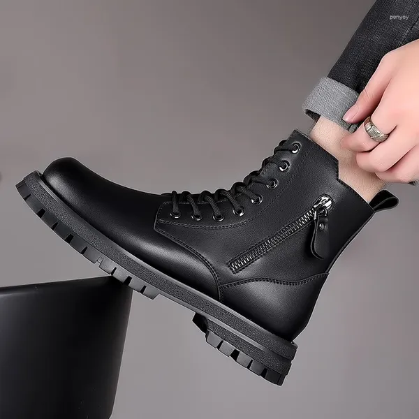 Botas tendencia hombres motocicleta zapatillas negras moda al aire libre zapatos punk de alta calidad cuero genuino estilo callejero tobillo masculino