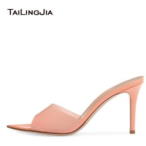 Laarzen trendy puntige teen heldere sandalen vrouwen 2021 roze hoge hakken zwarte slippers zomerschoenen dames muilezels transparant vrouwelijk schoeisel
