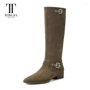 Boots Tuling Jun 2024 Winter Femmes Concise Square Toe Med Heels Fashion Knee High Soild Couleur pour la femme JD-F1296-3