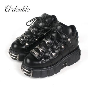 Bottes U-Double Brand Punk Style Femmes Chaussures Lace-Up HEEL HEET 6CM PLATformage Chaussures Femme Gothic Boots Metal Decor Decor Woman Sneakers 230811