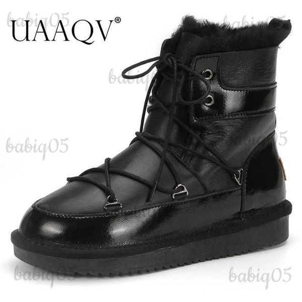 Bottes UAAQV en cuir de mouton peau de mouton laine doublée de fourrure femmes bottines d'hiver pour femmes bottes de neige décontracté chaud imperméable noir T231121