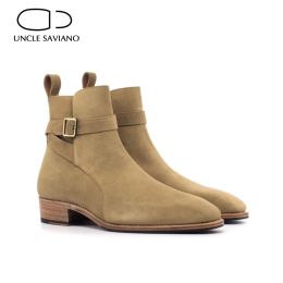 Laarzen oom saviano camel heren laarzen schoenen werk toevoegen Veet -niet -slip man schoen modeontwerper koe suede schoenen voor mannen origineel
