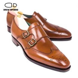Boots Oncle Saviano Double Monk Stracles Men de robes Chaussures Luxury Wedding Best Man Shoe Geothe Super Cuir Designer Formal Brogue Chaussures Men