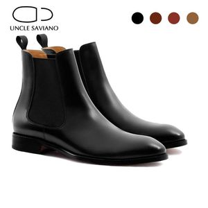 Botas tío Saviano Mans Botas zapatos Invierno Agregue Veet Fashion Office Hightop Hightop de cuero genuino Mejor trabajo de diseño Botas zapatos Hombres