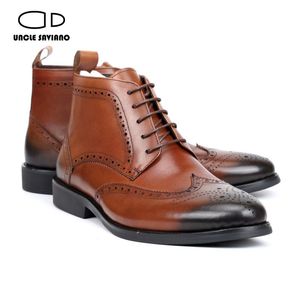 Laarzen oom veet saviano veterwerk werk toevoegen boot mode ontwerper niet-slip handgemaakte echte lederen schoenen mannen 613