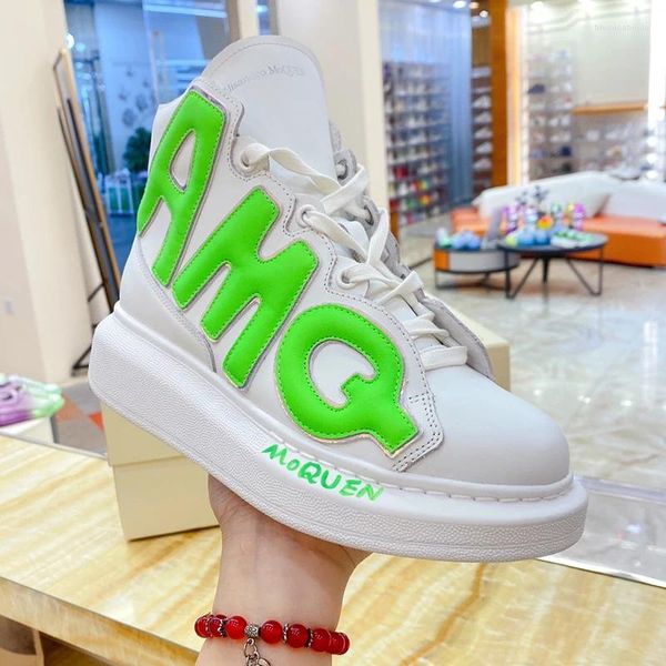 Botas unisex plataforma de diseño de lujo zapatillas blancas de cuero de vaca hombres de alto contenido zapatos casuales letra de zapatillas de tobillo deportes deportes
