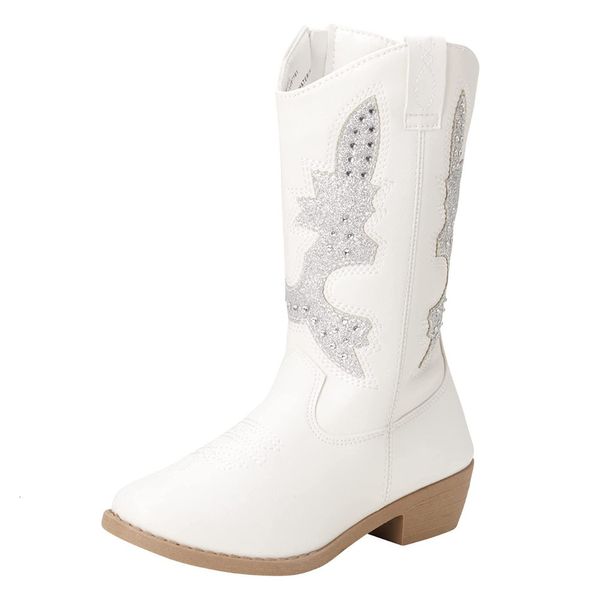 Boots Unishuni Kids Cowgirl pour les filles Western Round Toe Boot With Walking Talon Fashion White Spring Automne Enfants 230811