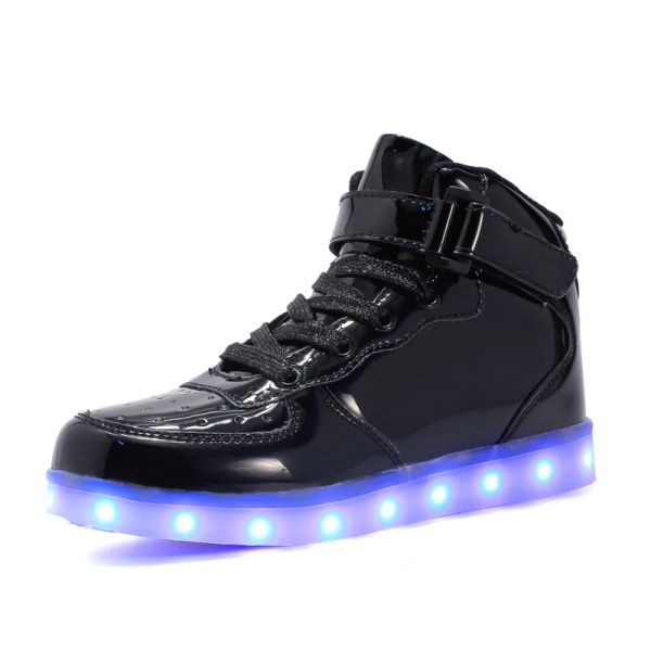 Botas USB Cargo de Hightop LED Luminoso Mombres Fashion Big Size PU Sneakers Women Casual White Skateboard Zapatos Boy Sports Shoes