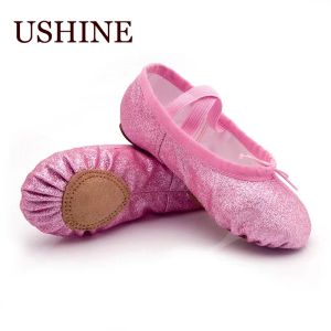 Boots Ushine paillettes Ballet Chaussures de danse Yoga Gym de gymnologie plates plonaires Rose Blue Rose rouge couleurs Ballet Dance Chaussures pour les enfants Femmes