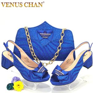 Boots Venus Chan 2022 Sandales Highheed Fashion Rignestone Sexy Sexy Nigerian Women Shoe and Bag Set pour les pompes de mariage de fête