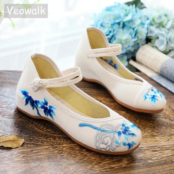 Bottes Veowalk Embroids chinois Femmes toile Ballet Flats faits à la main pour les dames décontractées Ballerinas Femme Soft Teachers Chaussures