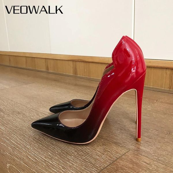 Boots Veowalk Gradient Red Black Femmes Coue coupés pointues Toe Stiletto pompes Elegant Dames Glossy High Heel Shoes for Party Office