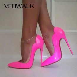 Boots Veowalk Pink Curl Upper Femmes Patent Point Point Toe Stiletto Talons hauts Sexy Ladies Party Robe Shoes Club Dance Pumps Plus taille