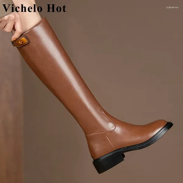 Botas Vichelo Vacada División de cuero Equestriano Gladiador Invierno Toe Metal Medic Medicias Media gruesa Hebilla de la rodilla L57 L57