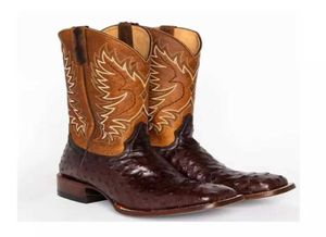 Laarzen vintage cowboy voor mannen lederen high top punk schoenen puntige teen motorfiets Men039S mode print Ostrich T2303203671542