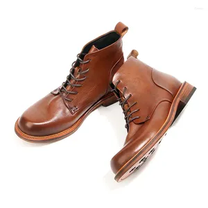 Botas Vintage Hecho A Mano Hombres Tobillo Cuero Genuino Moda Vestido De Boda Elegante Oficina Formal Zapatos Altos