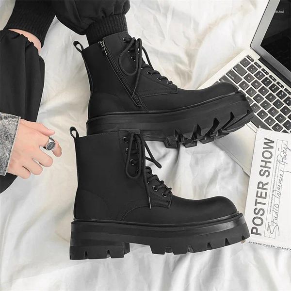 Bottes Vintage Hommes Chunky Talon Cheville Goth Punk Mâle Plateforme Combat Fond Épais En Cuir Moto