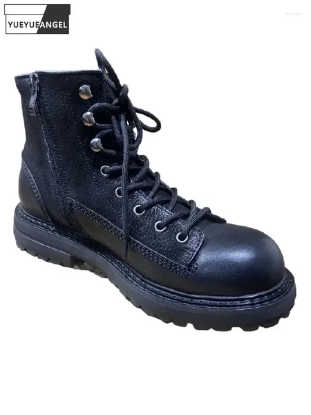 Botas Vintage para hombre, estilo Punk, plataforma gruesa con cordones, motociclismo, cuero de vaca, tobillo, zapatos de seguridad para el trabajo