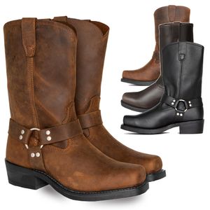 Botas Vintage para hombre, botas de vaquero, anillo con hebilla de cinturón, botas altas para motocicleta, zapatos para hombre, botas cálidas con punta cuadrada a la moda 230801