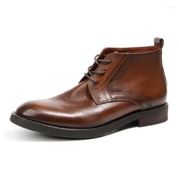 Boots vintge British Style Mens Travail Luxury Gétille Brand de cuir fait à la main 2023 Elegant Ankle Business Wedding Social Shoes Man