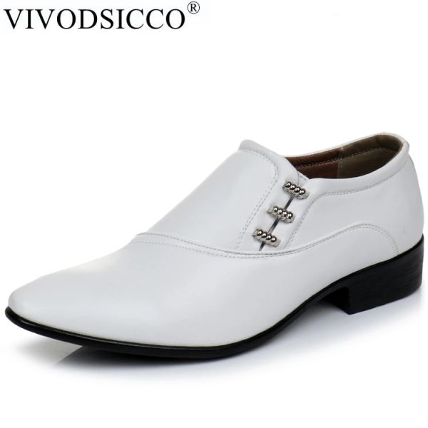 Botas VIVODSICCO NUEVO WHITE PU CUERO DE NEGOCIOS Menores de cuero Men oxfords Slip On Men Party Boda Derby zapatos Flats casuales zapatos