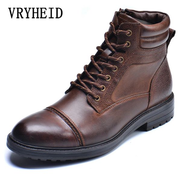 BOTAS VRYHEID Men de alta calidad Botas de cuero genuino Autumn Winter High Top Shoes Business British Toble Boots Big Size 7.513