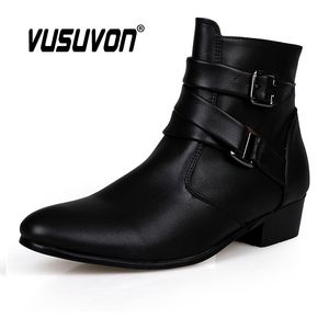 Boots Vusuvon Fashion Men Spring Automne pointu pointe hauteur Augmentation de Chelsea cheville Western High Top Casual Shoe Pu Leather 230817