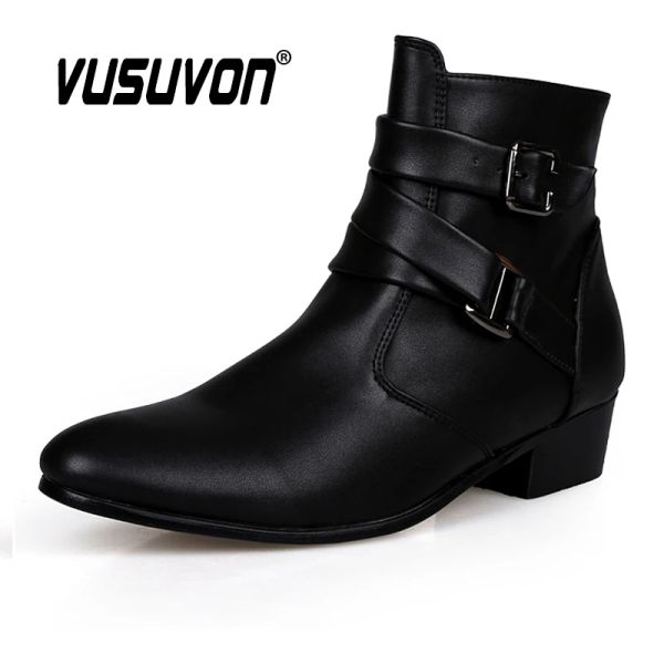 Boots Vusuvon Fashion Men Spring Automne Pointed Toe hauteur augmentation