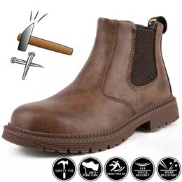 Bottes Bottes de sécurité de travail imperméables hommes bottes en cuir chaussures de travail indestructibles pour hommes bottes d'hiver pour hommes chaussures de sécurité hommes chaussure à bout en acier 231116