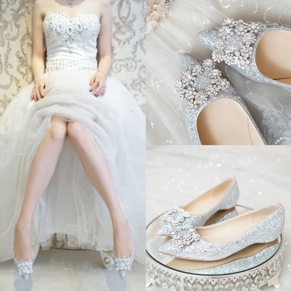 Botas zapatillas de boda Mujer Mujer Cristal Pisas puntiagudas Pisas brillar