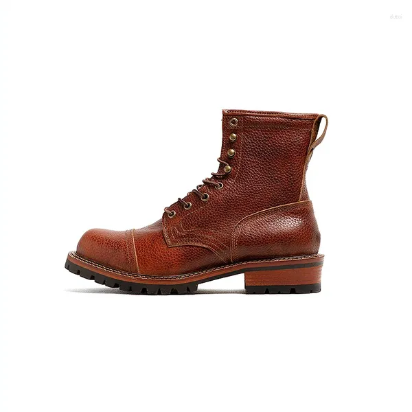 Botas Cuña Vintage Hombres Hechos A Mano Zapatos De Cuero De Vaca Real Herramientas De Seguridad Punta Redonda Motocicleta Tobillo De Invierno Británico