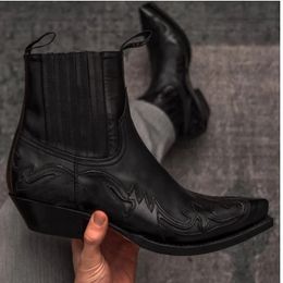 Botas Western Cowboy Queimado Flor Botas Masculinas Preto Marrom Feito à Mão Botas Chelsea para Homens Tamanho 3848 231026