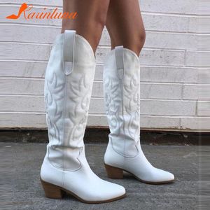 Bottes Western Femmes Bottes Mi-mollet Automne Hiver Mode Bottes À Talons Chunky Western Style Simplement Pays Fille Cowboy Bottes Chaussures 230403