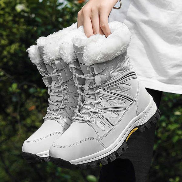 Botas Blancas Nieve Mujer Alta Superior Impermeable Antideslizante Felpa Grueso Cálido Resistente Al Frío Zapatos De Algodón Resistencia A Grados Celsius