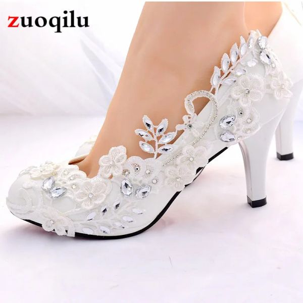 Boots Chaussures de mariage blanc mariée femelles talons hauts Chaussures femme cristal diamant chaussures de fête pompe les chaussures de femmes zapatos tacon mujer