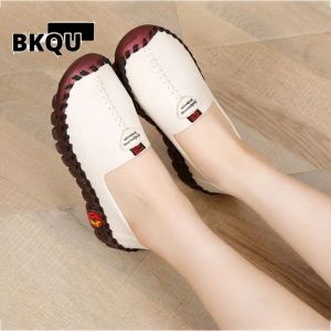Bottes larges ajustement épais semelles appartements chaussures de style coréen pour les femmes en cuir confortable slip sur chaussures femme enceinte maternité chaussures