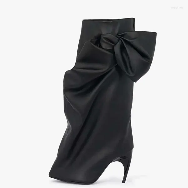 Bottes larges top le genou féminin haut poinçon pointu arc pantalon noué de bottoirs longs talons de forme crochet talons chaussures de scène