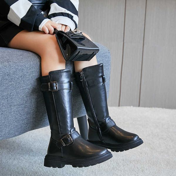 Bottes hiver 2022 noir enfants mode haute respirante antidérapante augmentant PU filles Chic Cool plate-forme pour spectacle de fête Y2210