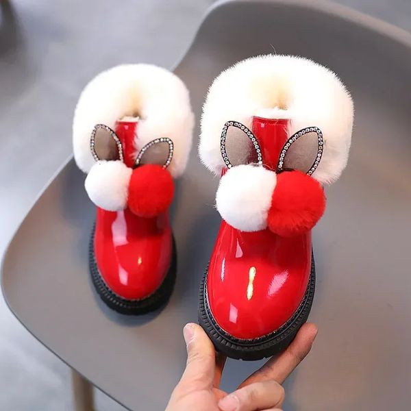 Botas Invierno 2024 Moda Bebé Felpa Corto Zapatos de algodón cálidos Niños Lindo Conejo Antideslizante Nieve Niñas Zapato de fiesta de Navidad 231127