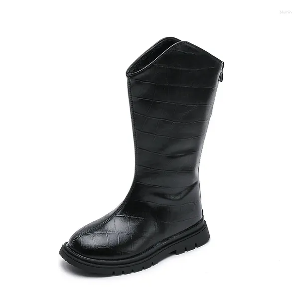 Bottes hiver automne filles PU polyvalent doux 2024 Simple antidérapant dos fermeture éclair grande-bretagne Cool princesse décontracté mi-mollet