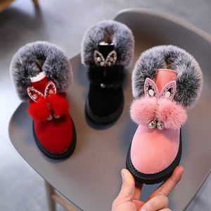 Laarzen Winter Baby Meisjes Mode Prinses Warme Laarzen Parel Strass Sneeuw Dikker Schoenen Pluche Antislip Peuterlaarzen Kinderschoenen L0828