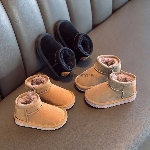 Botas de invierno para bebés, botas de nieve para niñas, botas de algodón cortas suaves a la moda cálidas, botas de nieve antideslizantes y antideslizantes para niños L231209