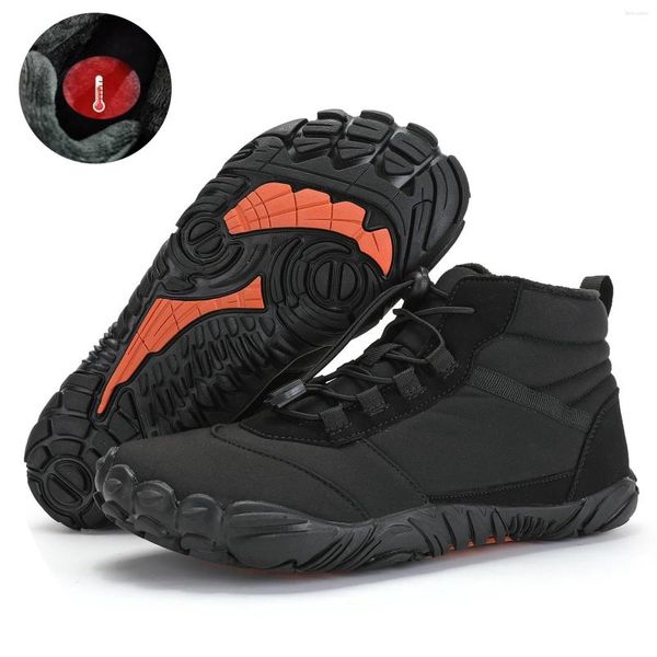 Bottes d'hiver pieds nus hommes baskets imperméables cheville chaussures de neige en peluche randonnée chaude sport grande taille 47 noir