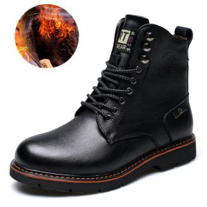 Bottes d'hiver Boots Men confortable Chaussures de lacep en cuir thermique en cuir noir Men de printemps décontracté de haute qualité Boot de cheville à couture imperméable de haute qualité