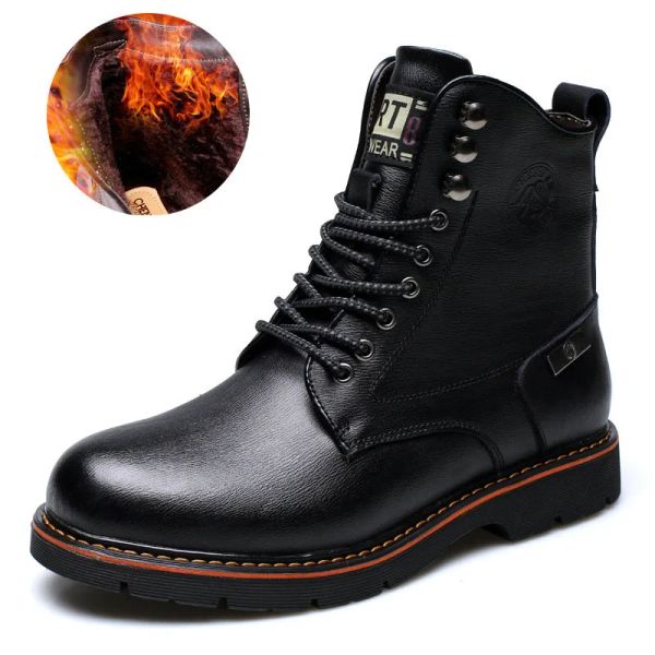 Botas Botas de invierno Hombres Cómodos zapatos de cuero de piel térmica