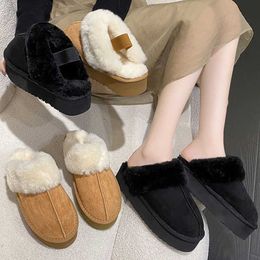 Bottes hiver marque en peluche coton pantoufles femmes chaussures plates 2022 nouvelle plate-forme de mode décontracté maison daim fourrure chaud Slingback tongs 221215