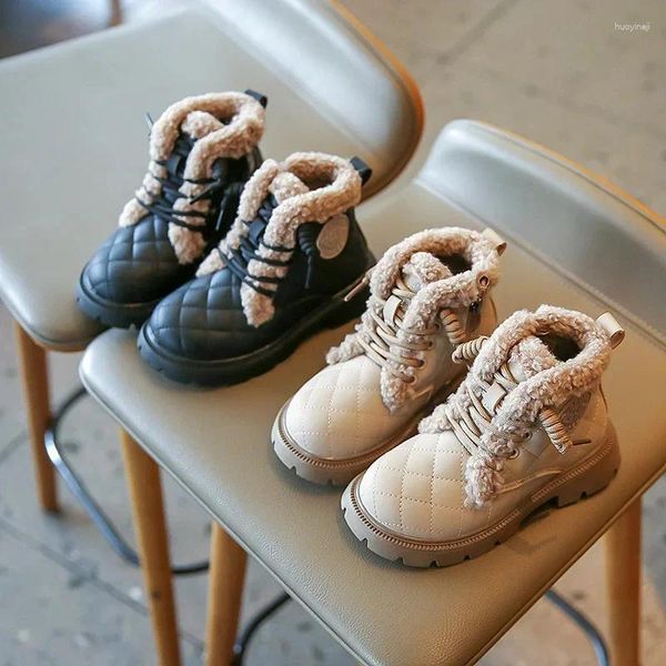 Botas invierno niños cuero niños estilo británico niñas cortas moda encaje diseño princesa bebé suave zapato cálido